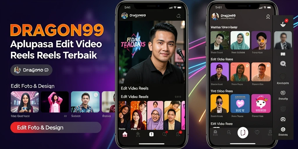 Tampilan antarmuka DRAGON99 saat mengedit Video Reels dengan berbagai fitur.