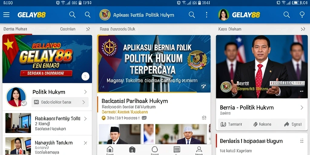 Antarmuka aplikasi GELAY88 menampilkan berita politik dan hukum terkini.