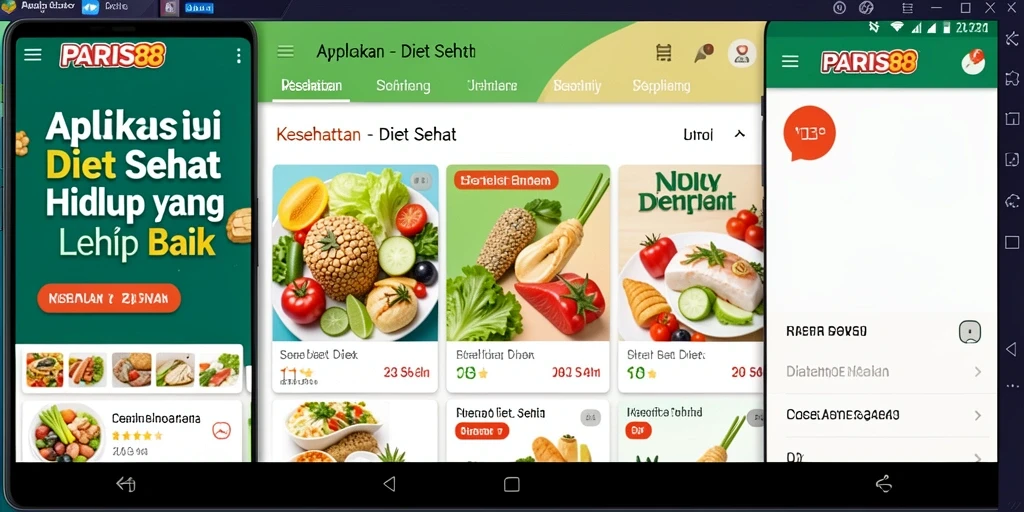 Tampilan antarmuka aplikasi PARIS88 untuk diet sehat.