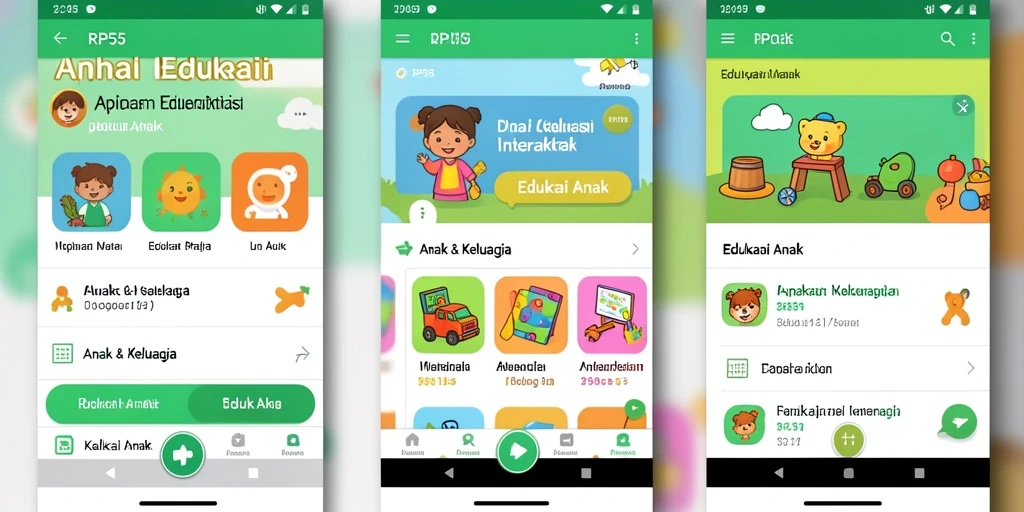 Antarmuka aplikasi Edukasi Anak yang menarik dan interaktif.